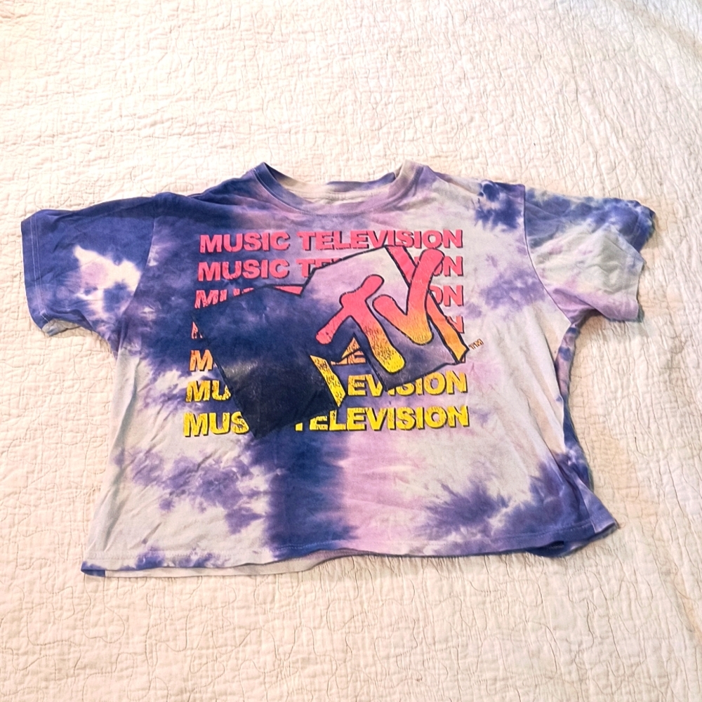 MTV purple tie dye tee-shirt. Brand is MTV and is size L Crop top.